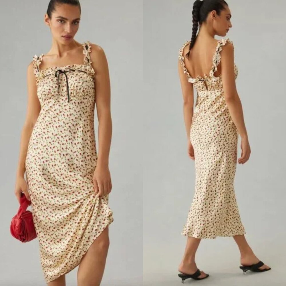 Reformation | Erdem 100% Silk Midi Dress in Nicola Floral Cream - Picture 3 of 10
